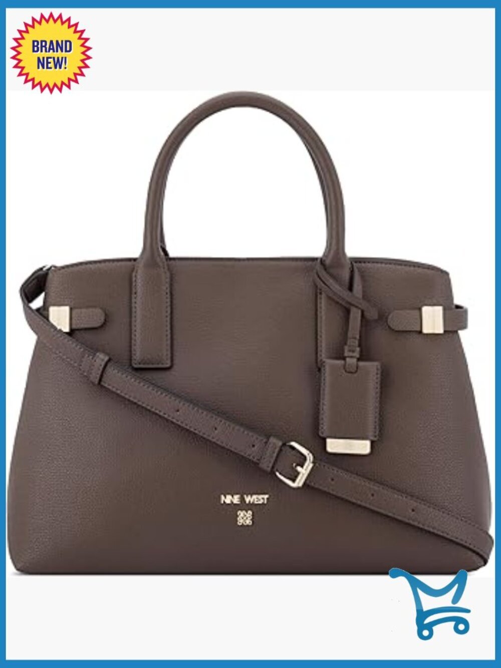 Faux Leather Satchel with Adjustable Crossbody Strap, 2 Compartments